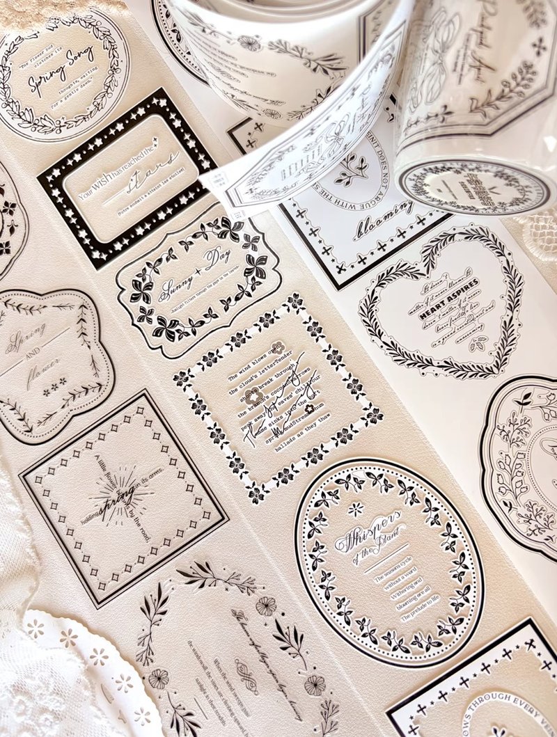 午寐书 繊細ラインのヴィンテージ額縁 PET 和紙膠帶 (kiss-cut) - 纸胶带 - 其他材质 多色