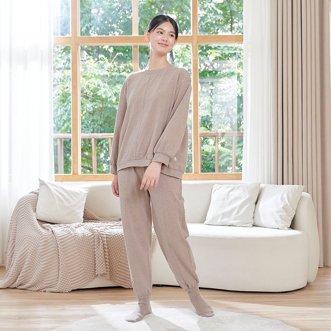 MIT有机棉剪接设计圆领上衣套装-共2色 - 居家服/睡衣 - 棉 多色