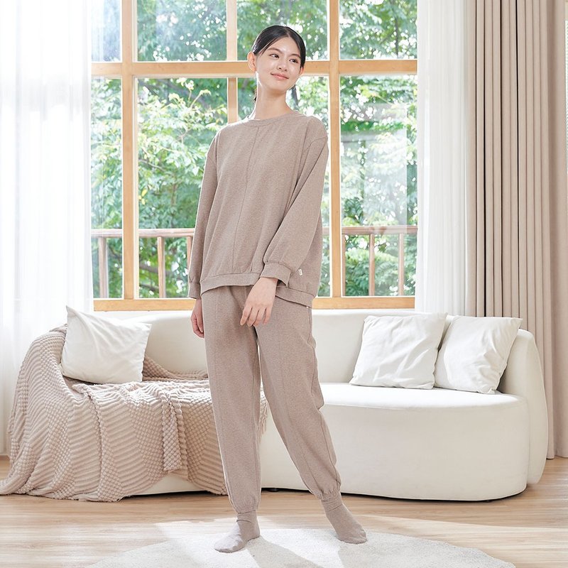 MIT有机棉剪接设计圆领上衣套装-共2色 - 居家服/睡衣 - 棉．麻 多色