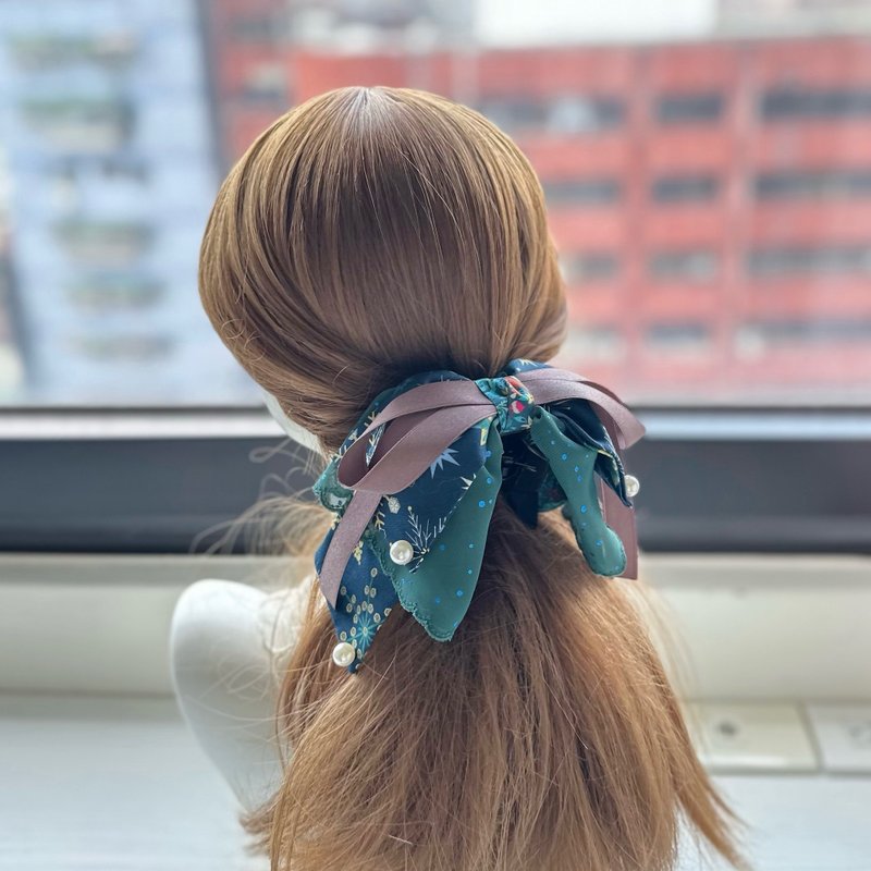 长尾蝴蝶结鲨鱼夹抓夹相交夹发夹发饰头饰-烫金雪花 - 发饰 - 其他材质 绿色