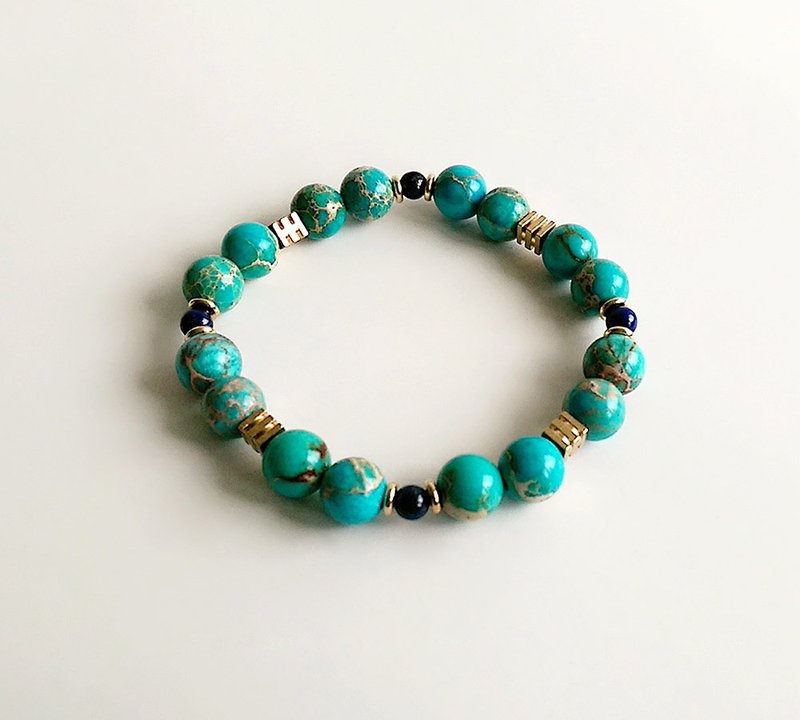 [ 宝石系 ] 手作 天然矿石 帝皇石 青金石 黄铜 • 手链 - 手链/手环 - 宝石 蓝色