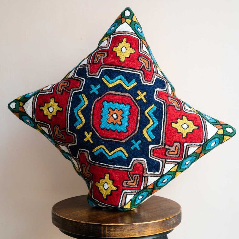 喀什米尔 羊毛编织 图腾抱枕套－绿色边界 - 枕头/抱枕 - 羊毛 多色