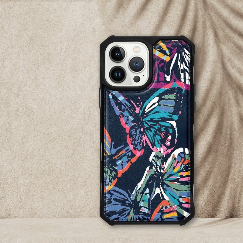 iPhone 13全系列军规防摔皮革磁吸手机壳-彩蝶(黑壳) - 手机壳/手机套 - 其他材质 多色