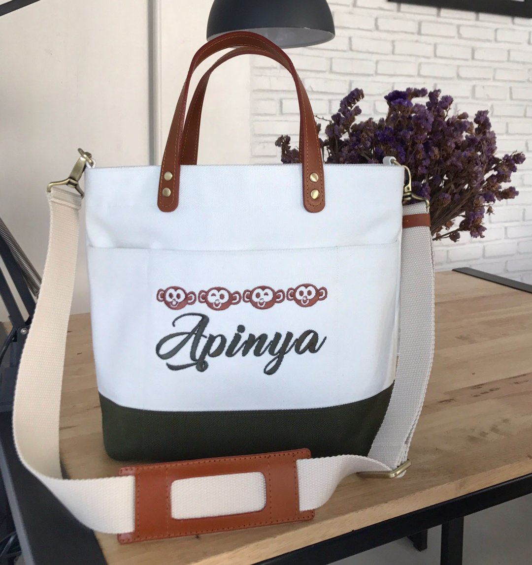 Everyday Canvas bag / White vs military green - 手提包/手提袋 - 其他材质 多色
