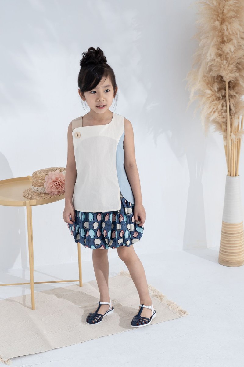 泡泡小圆裙(蓝) - 童装裙 - 棉．麻 蓝色