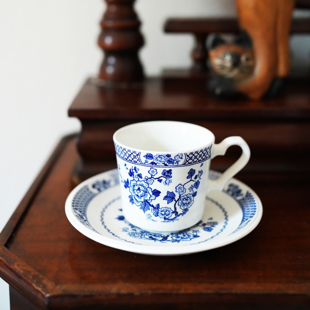 英国复古 Johnson Brothers Kyoto 蓝白花朵杯碟 /茶杯/咖啡杯 - 其他杯子 - 陶 蓝色