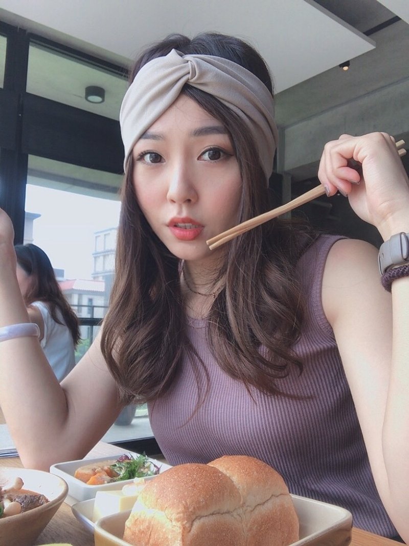 慵懒的午后约会日 杏色牛奶 独家打版宽发带宽版 发带 弹性发带 - 发饰 - 棉．麻 灰色