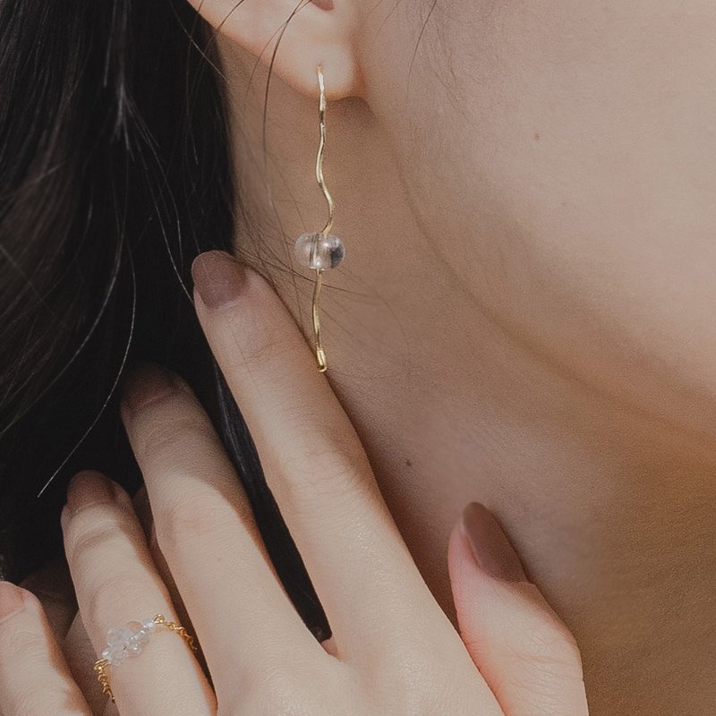 Germination 芽 透明な 18K 金色 - 耳环/耳夹 - 水晶 透明