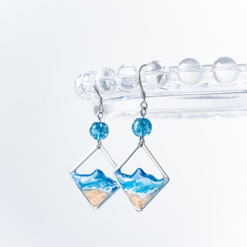 黄金海岸系列 | 蓝晶石海岸 925银针 可改耳夹 - 耳环/耳夹 - 树脂 蓝色
