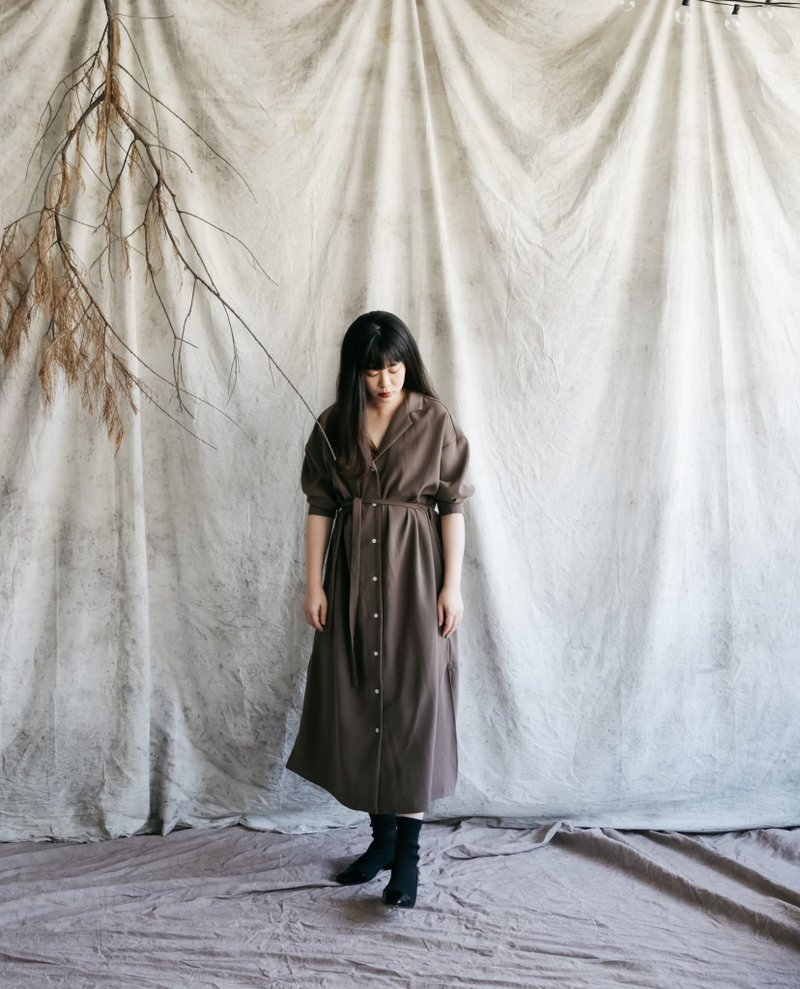 褐色果核罩衫洋装 - 洋装/连衣裙 - 其他材质 咖啡色