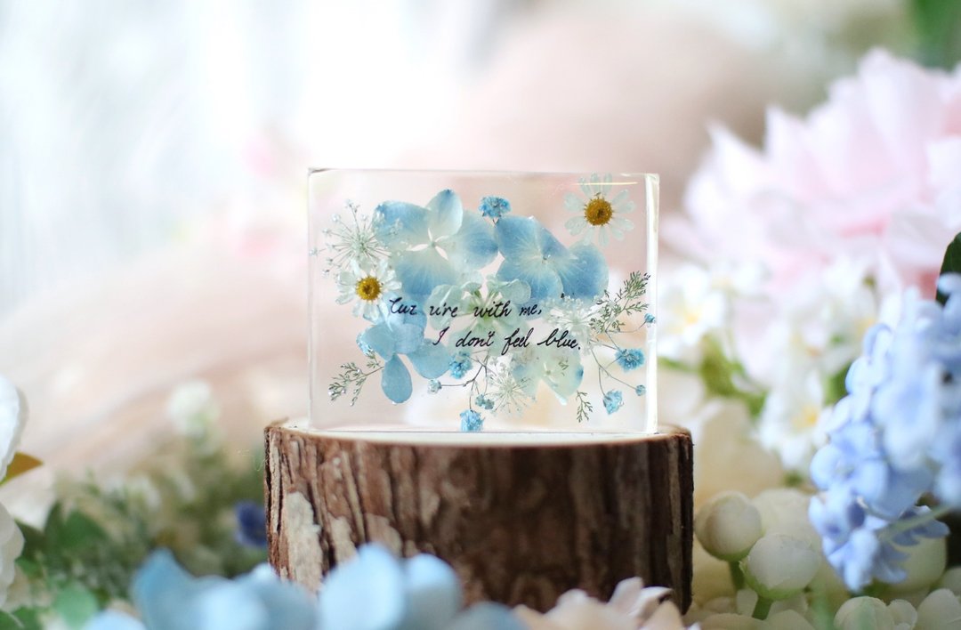 真花/立体干燥花/摆设/纸镇/婚礼姊妹礼物/纪念品/手写字句/文字 - 摆饰 - 其他材质 蓝色