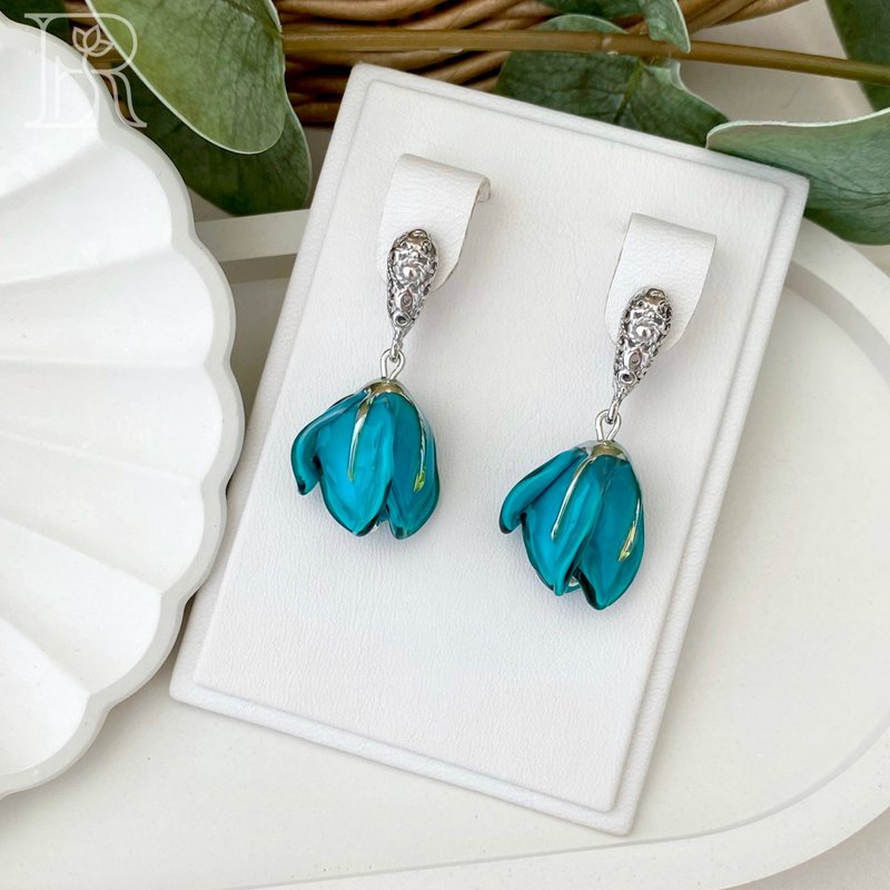 Drop Boho Royal Blue Earrings Jewelry / Light Blue Art Deco Bridal Earrings - 耳环/耳夹 - 纯银 蓝色