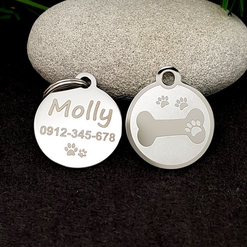 【Fulgor Jewel】宠物吊牌 名牌 定制狗牌 免费刻字 骨头小脚印 - 项圈/牵绳 - 其他金属 银色