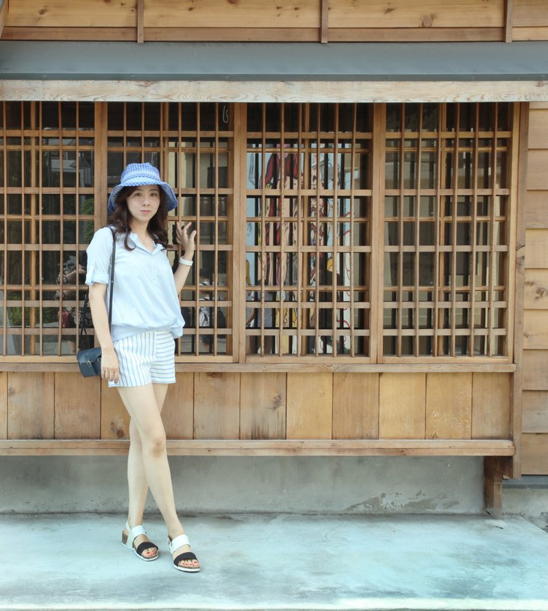 英式小清新淑女帽(蓝格纹) - 帽子 - 棉．麻 蓝色