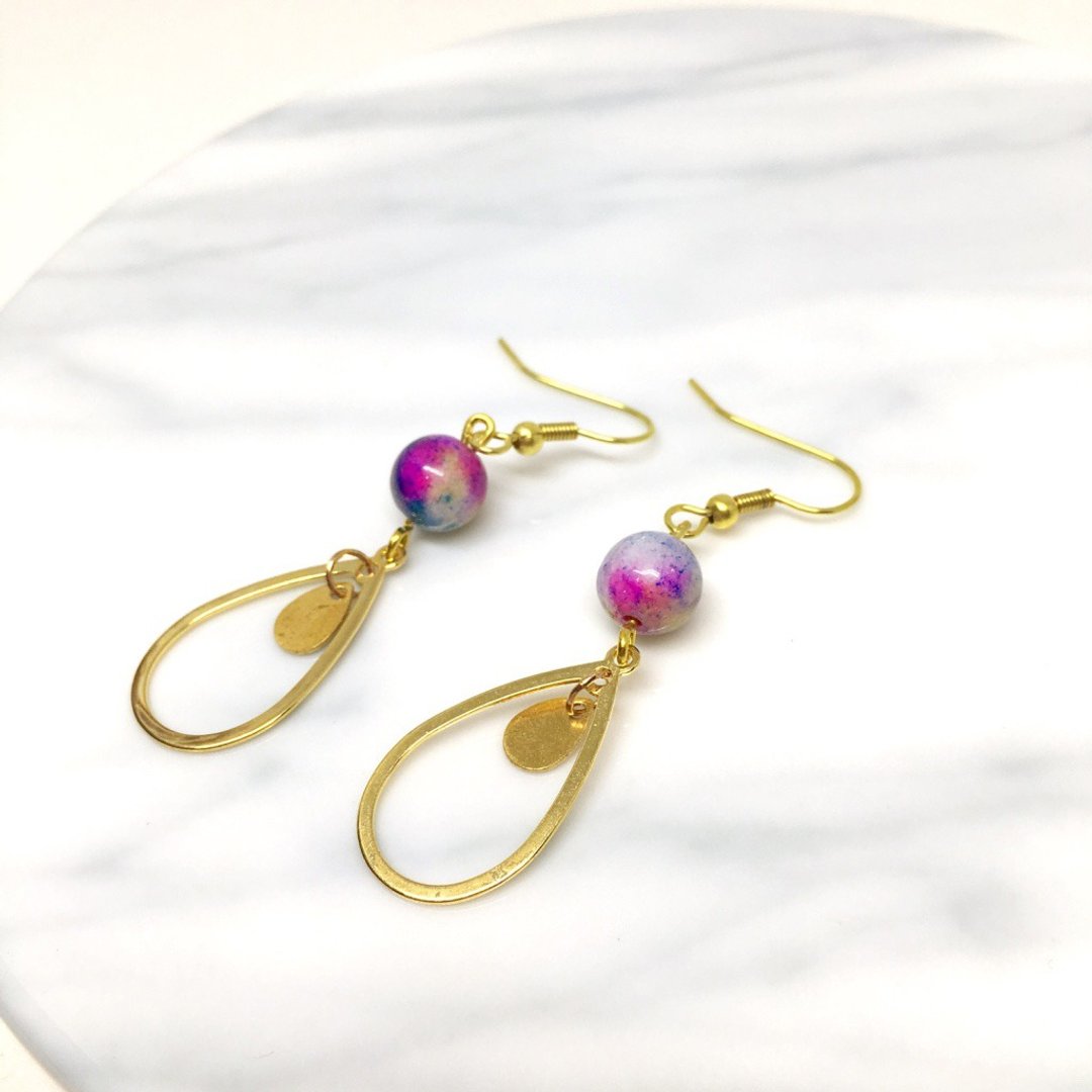 水滴◆可改夹式 Brass Earrings / 一对 / 天然石 复古 黄铜耳环 / 礼物客制设计 - 耳环/耳夹 - 宝石 金色