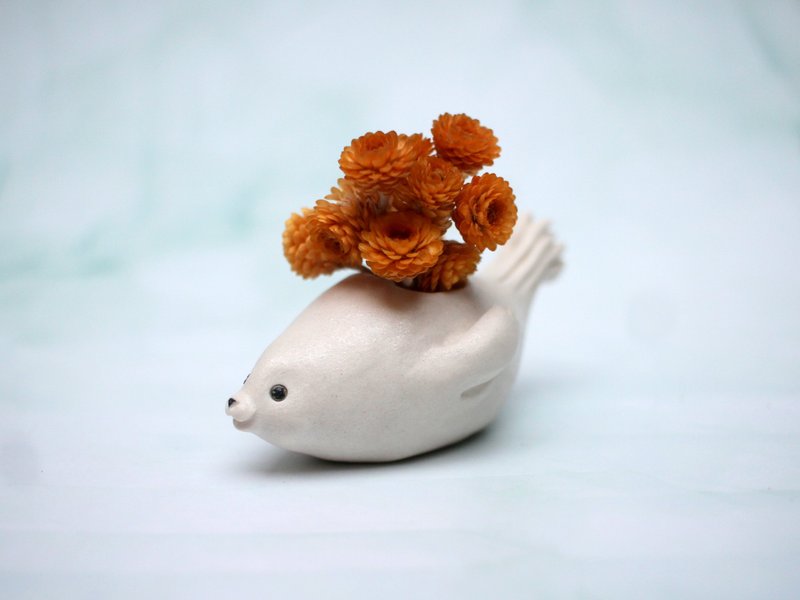 海豹　瓷偶　摆饰　花器 - 花瓶/陶器 - 瓷 白色