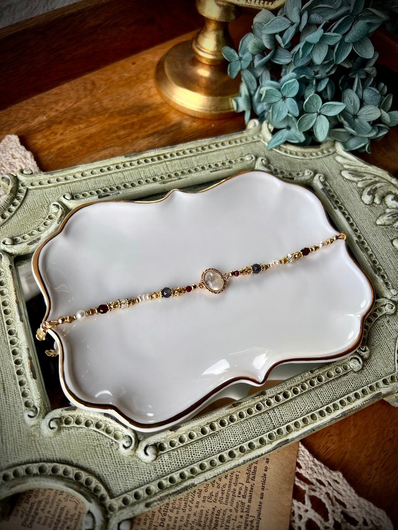 限量-复古月光-天然水晶手链/黄铜手链/手工编织月光石 - 手链/手环 - 半宝石 多色