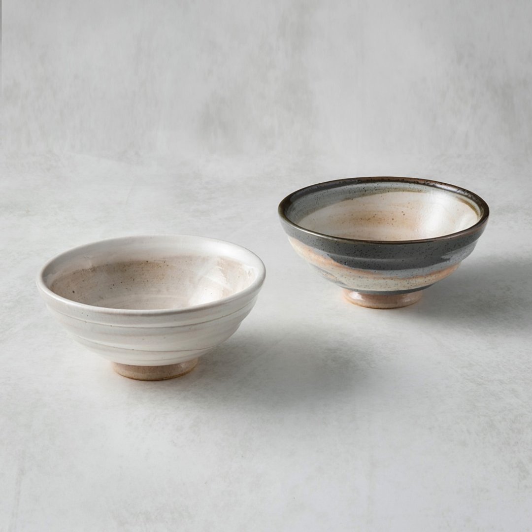 日本美浓烧 - 云画陶制对碗组 (2件式) - 12.5cm - 碗 - 陶 多色