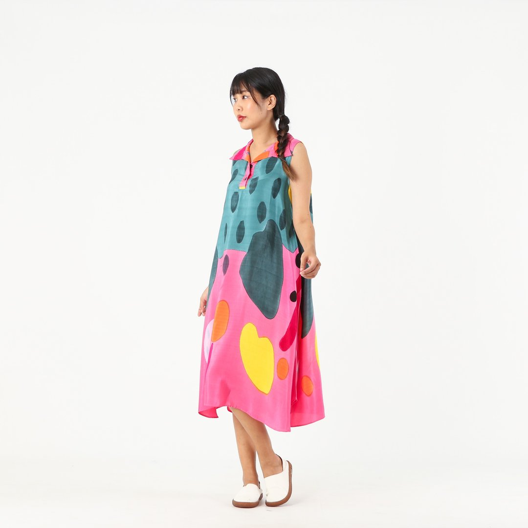 Dress Collar Soft Cotton Silk Hand Paint for Yoga Vacation - 洋装/连衣裙 - 棉 粉红色