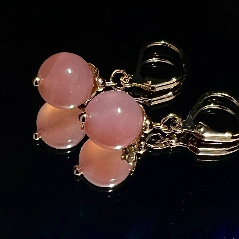 水蜜桃盐源玛瑙手工水晶14k耳环吊坠 - 耳环/耳夹 - 水晶 粉红色