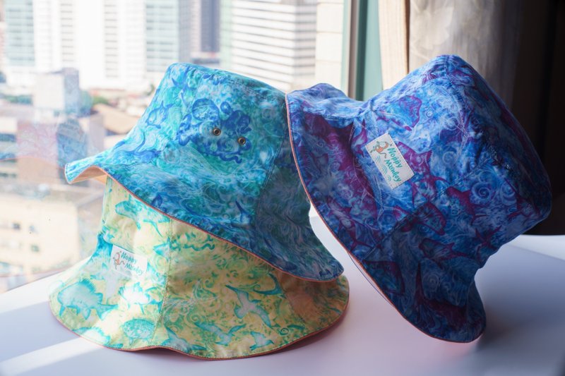 粉橘六瓣帽-蓝绿鲨内里 - 帽子 - 棉．麻 橘色