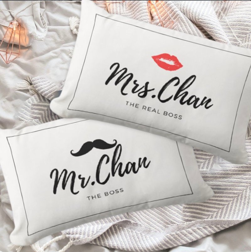 【结婚礼物】Mr & Mrs 姓氏定制枕头套 - 枕头/抱枕 - 聚酯纤维 白色