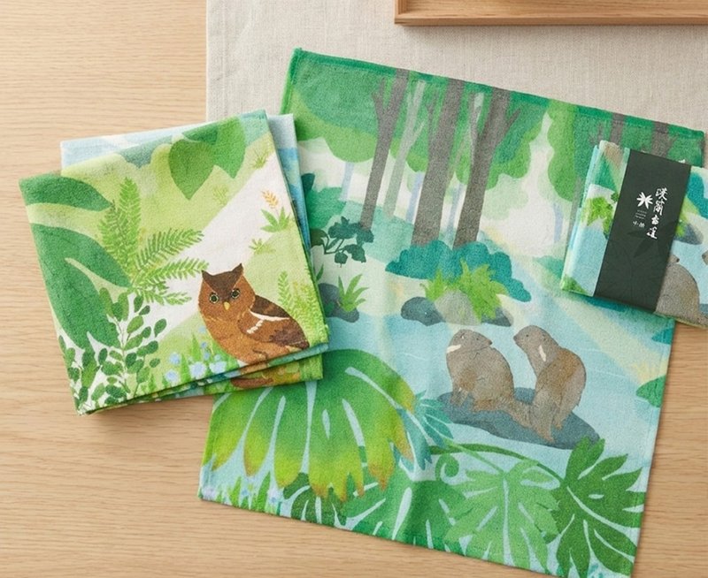 淡兰市集-小方巾-独家插画款 北路 / 中路 / 南路 柔软亲肤 - 毛巾浴巾 - 棉．麻 蓝色