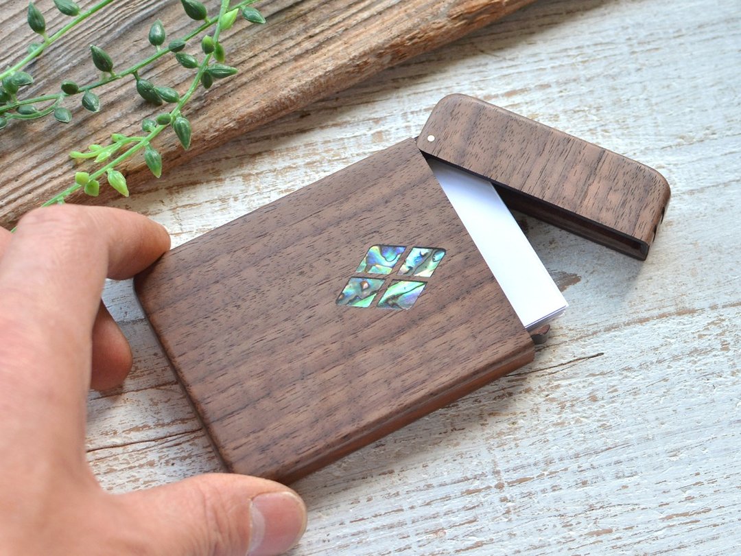 Wooden business card holder [shell / diamond] walnut - 名片夹/名片盒 - 木头 