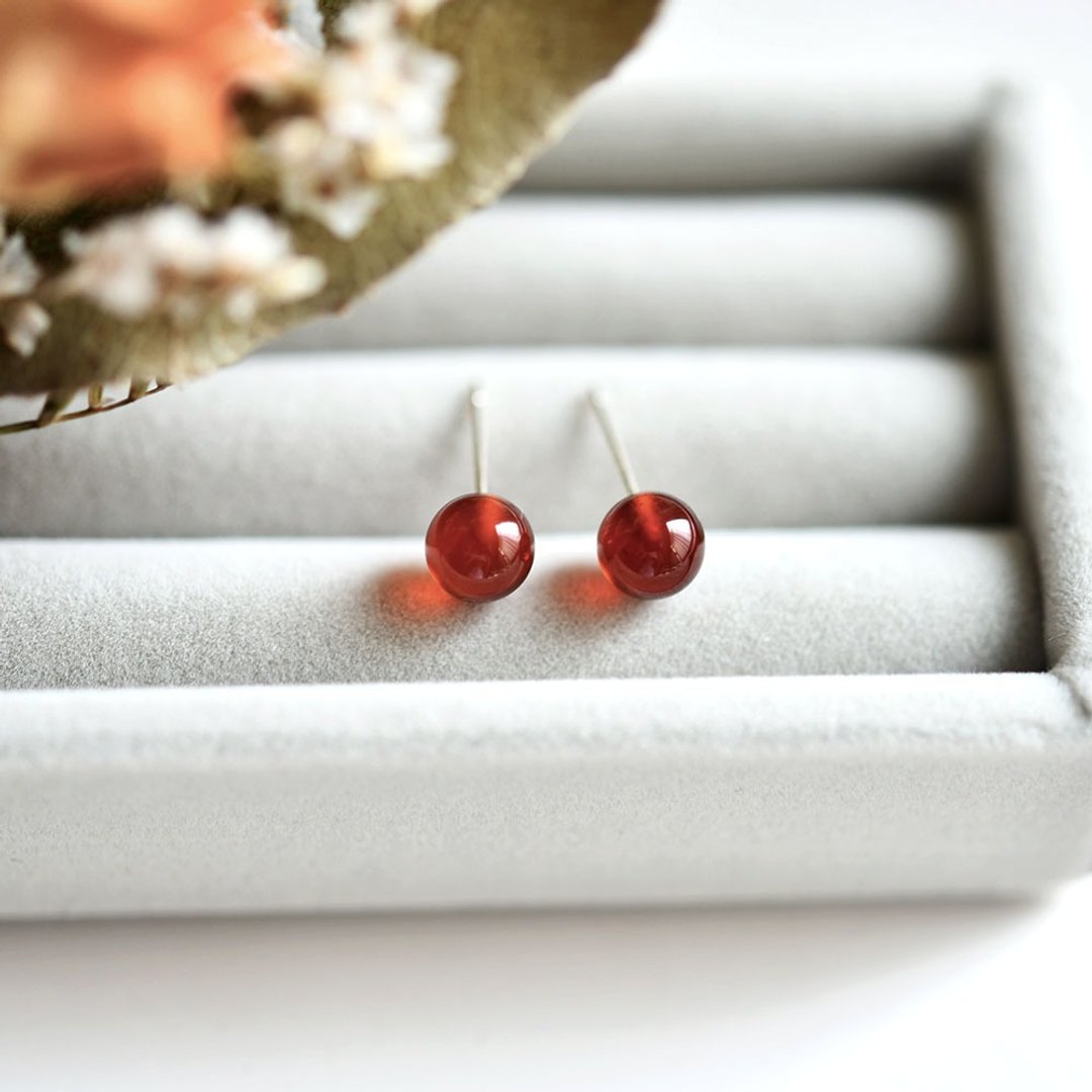 Life force, of the orange garnet Hessonite to symbolize the passion stud earrings Clip-On January birthstone 7mm 1 pair - 耳环/耳夹 - 宝石 橘色