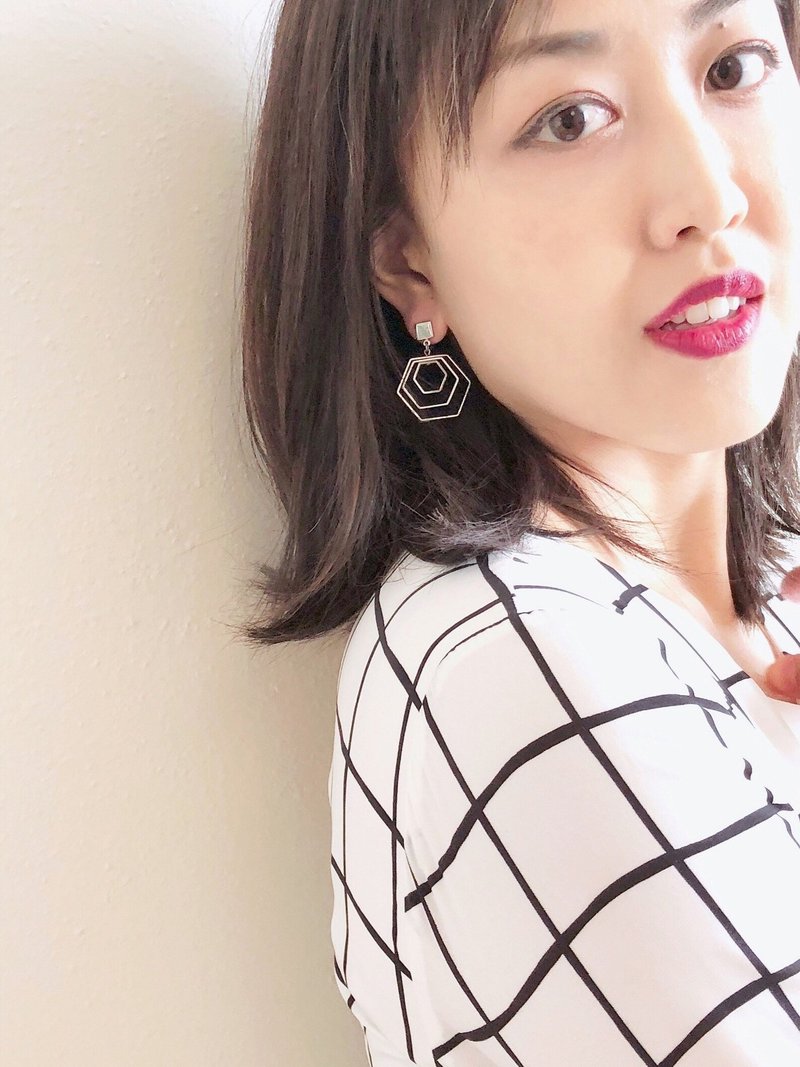 Vintage Minimalist Classic Sliver Triple Hex Dangle Earrings - 耳环/耳夹 - 银 银色