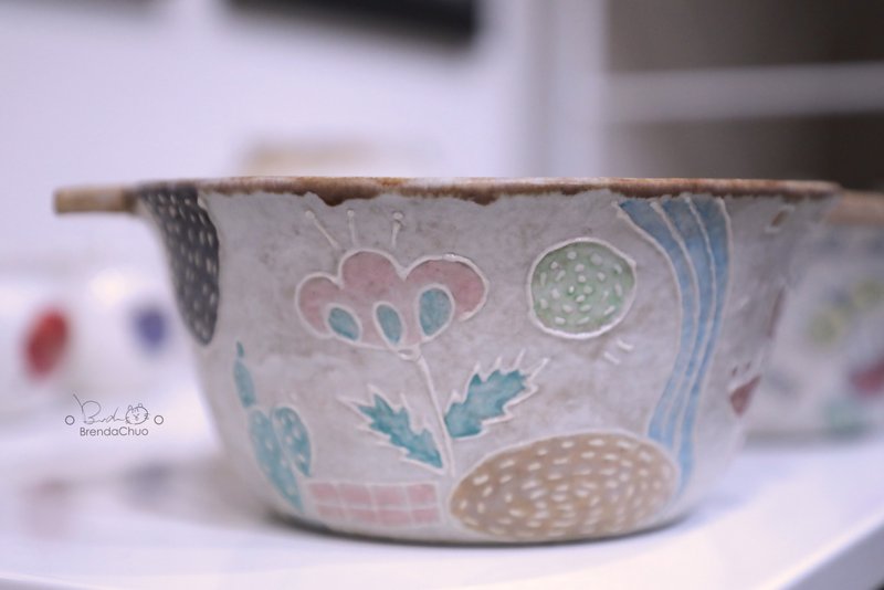 春郎陶-花草村(夏季)泡面碗 650 ml - 碗 - 陶 