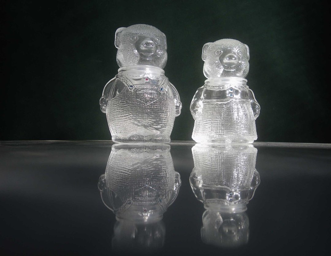 【老时光 OLD-TIME】早期二手台湾制小猪情侣储物罐玻璃罐一对 - 收纳用品 - 其他材质 