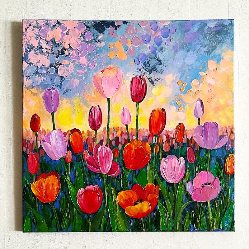 郁金香绘画风景纹理艺术花卉墙面装饰艺术品 - 墙贴/壁贴 - 压克力 多色