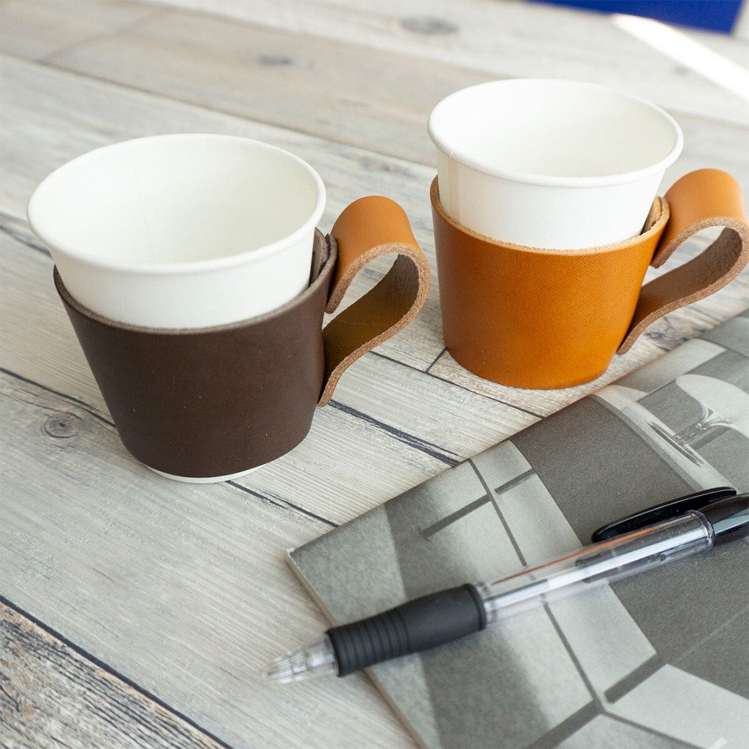Tochigi Leather [Paper Cup Holder] Paper Cup Holder Camel Leather HG17K - 随行杯提袋/水壶袋 - 真皮 咖啡色