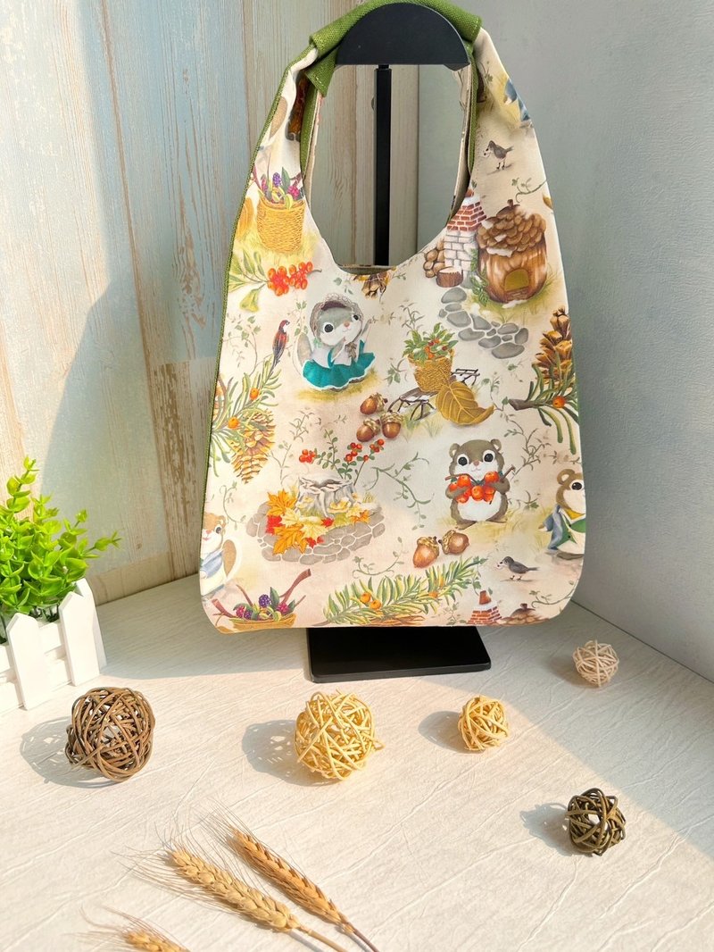 丰收鼠鼠 简约风拼接手提包 手拿包 轻便包 - 手提包/手提袋 - 棉．麻 卡其色