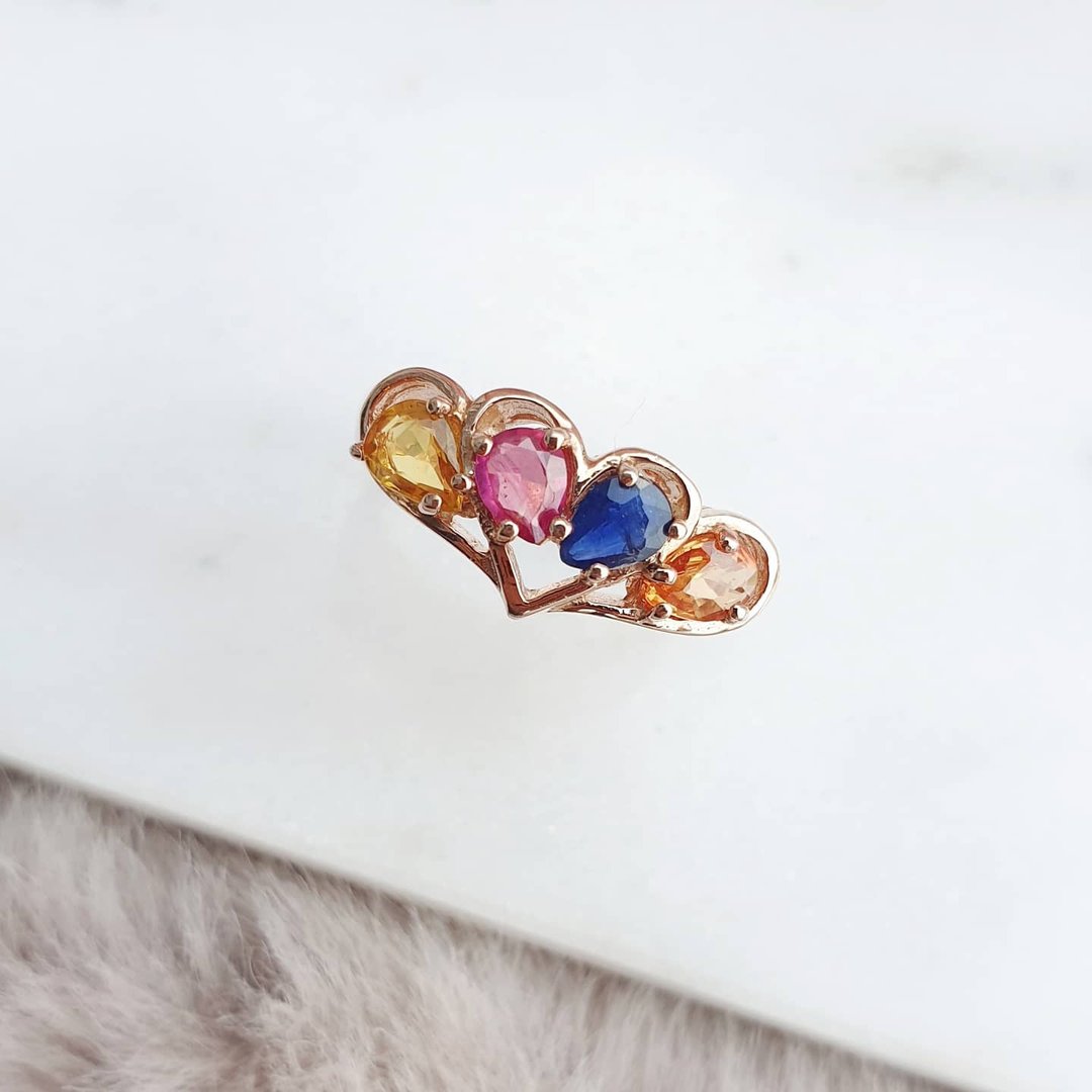 4 color rainbow sapphire gemstone ring - 戒指 - 宝石 多色