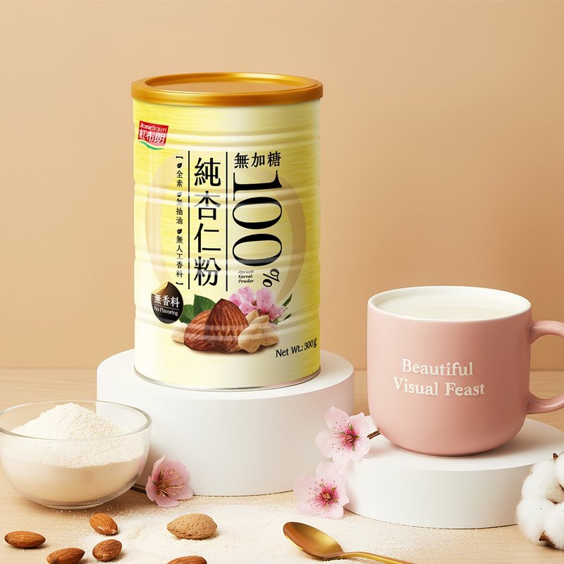 红布朗 100% 纯杏仁粉 - 无加糖 (300gX2 罐) 冲泡 - 谷物麦片 - 其他金属 黄色
