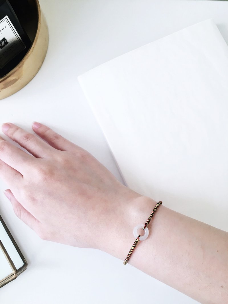 翡翠玉 平安环 拉绳 五色线 极细手环 平安扣 平安 五色线 气质 - 手链/手环 - 其他材质 白色