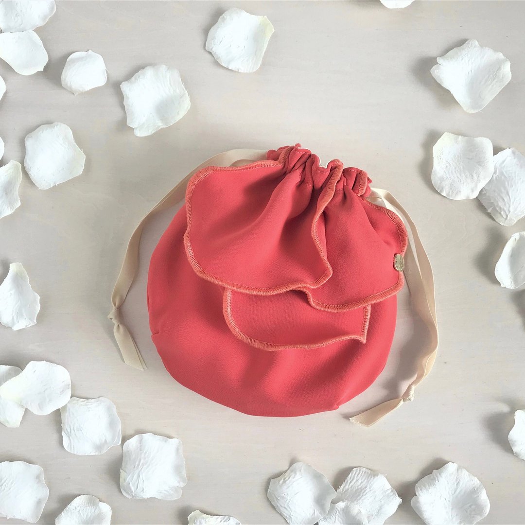 Powdery Double Cloth Petal Drawstring Pouch Gerbera Orange - 化妆包/杂物包 - 其他材质 橘色