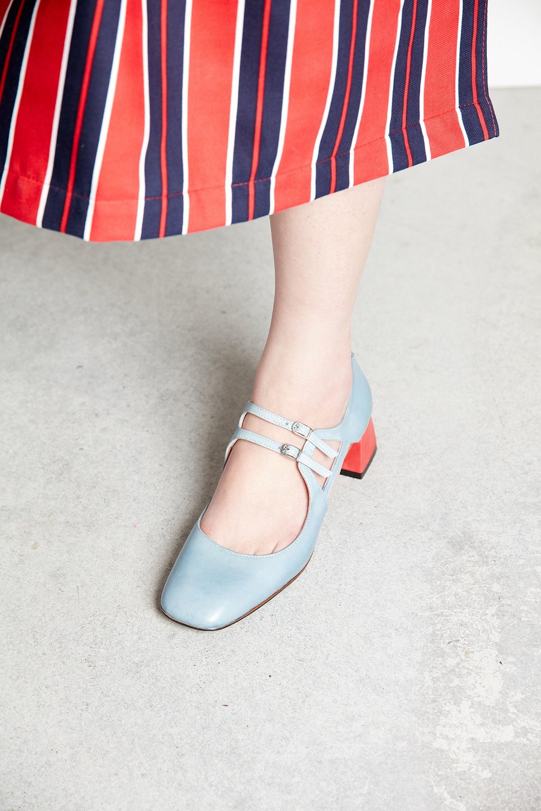 HTHREE 4.6方头玛莉珍跟鞋 / 水蓝 / Square Toe Mary Jane Heels - 高跟鞋 - 真皮 蓝色