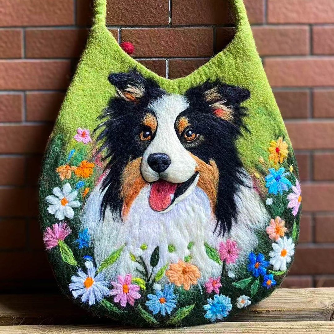原创羊毛毡包包喜乐蒂牧羊犬设计纯手工羊毛复古羊毛毡宠物斜挎包 - 侧背包/斜挎包 - 羊毛 灰色