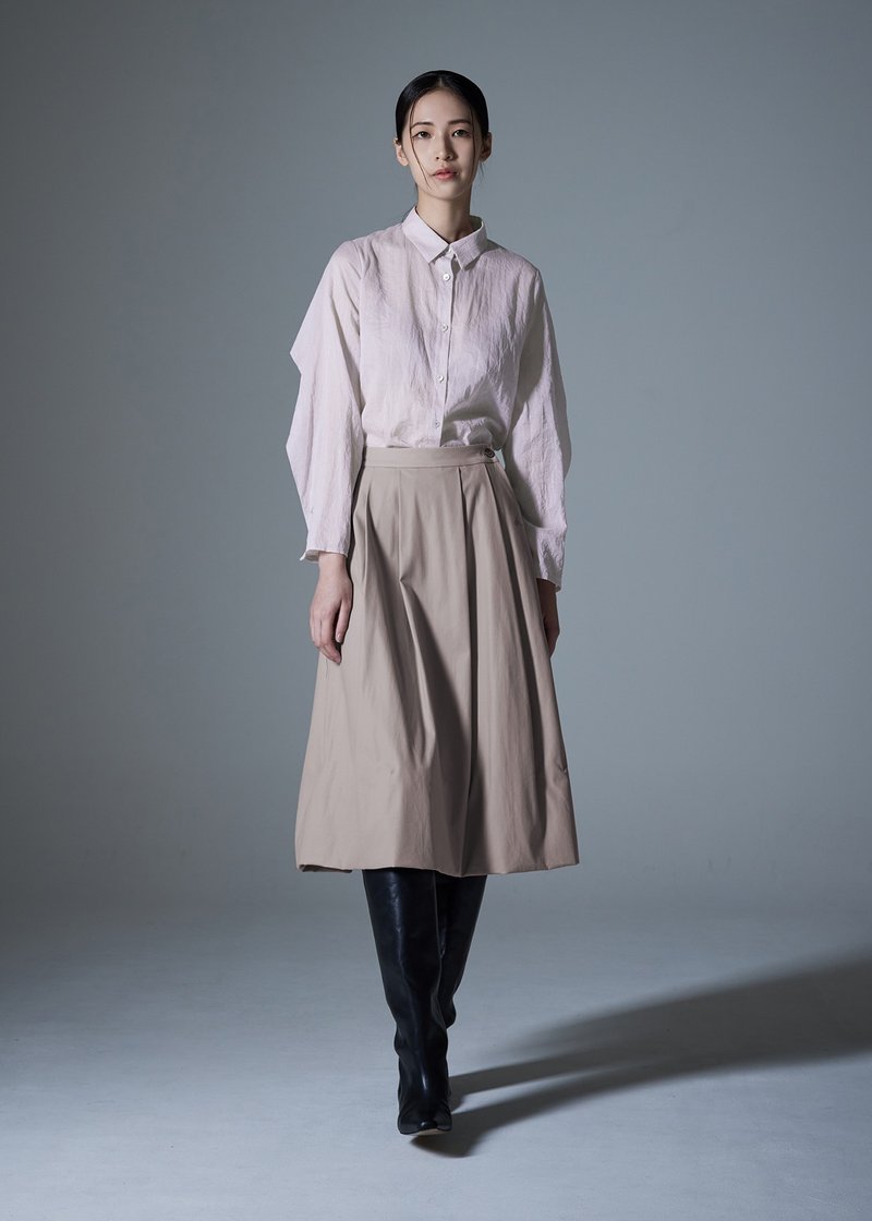 打褶七分花苞裙 - 裙子 - 棉．麻 粉红色