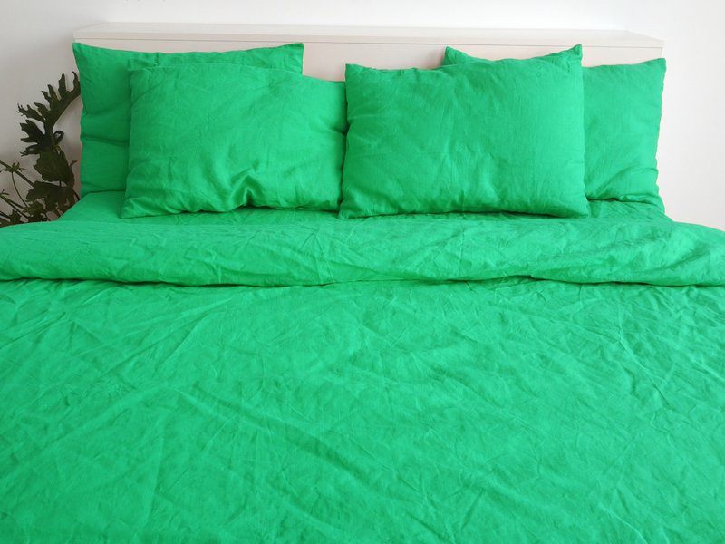 Mint linen sheet set / Flat+fitted sheet+2 pillowcases/Green bedding - 寝具 - 亚麻 绿色