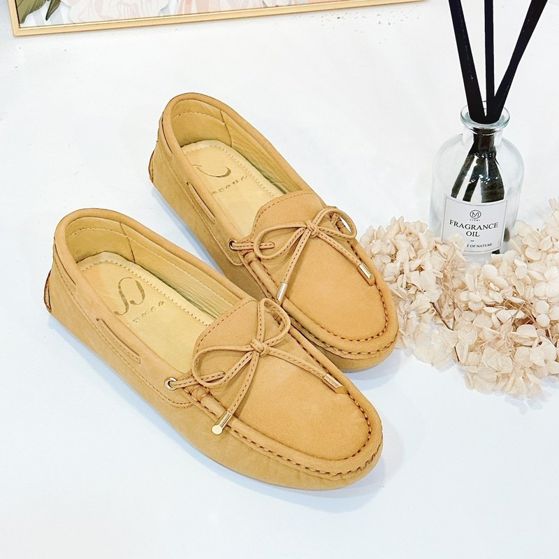 牛皮豆豆鞋-棕 - 女款休闲鞋 - 真皮 