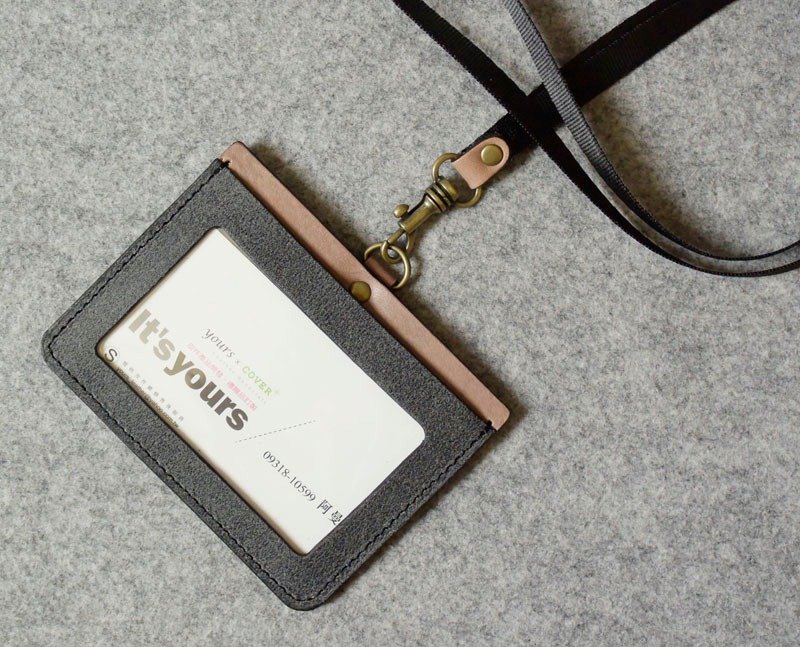 横式证件夹 灰色麂皮+原木皮革 - 证件套/卡套 - 真皮 