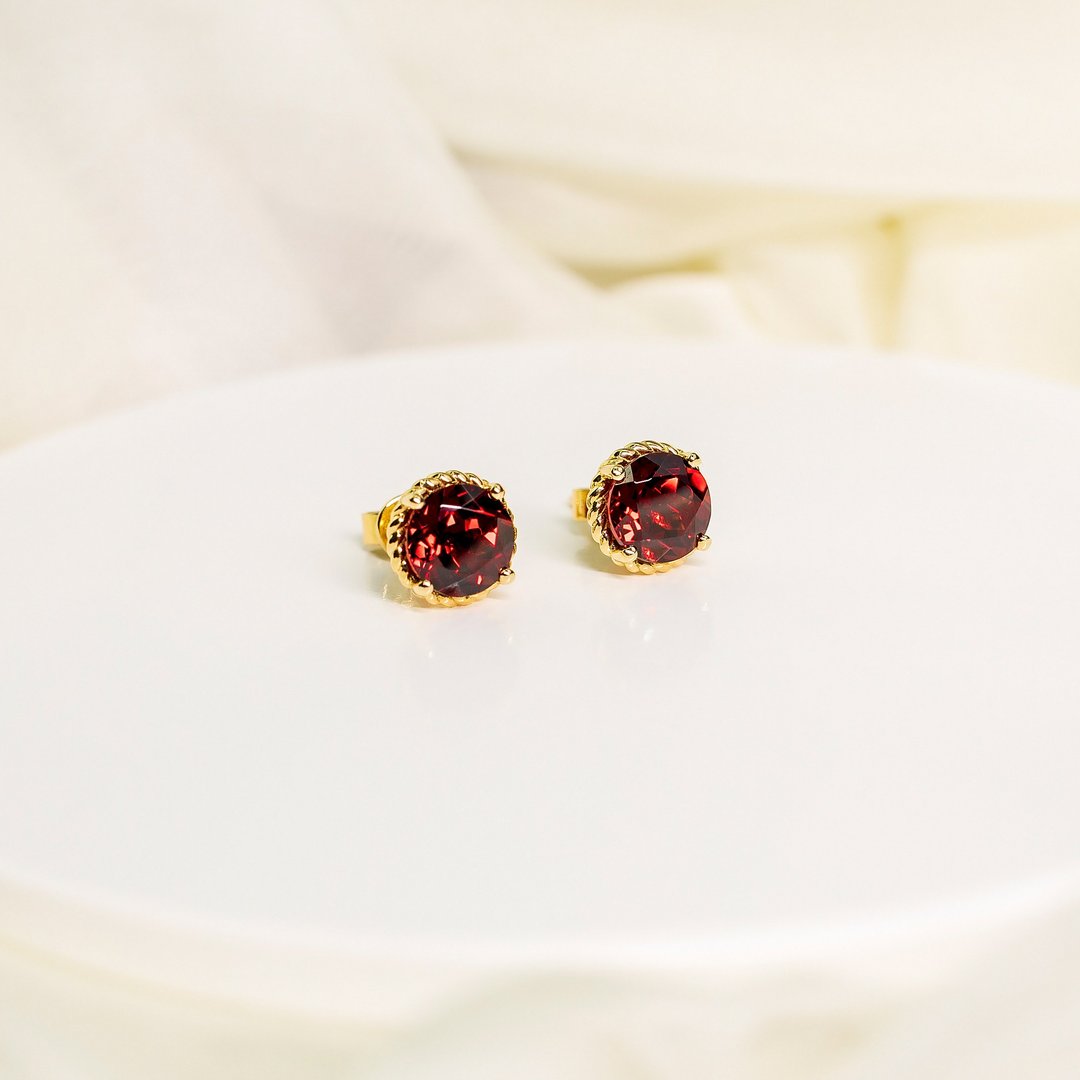 【PurpleMay Jewellery】纯18K金天然红石榴石耳钉 - E047 - 耳环/耳夹 - 宝石 红色