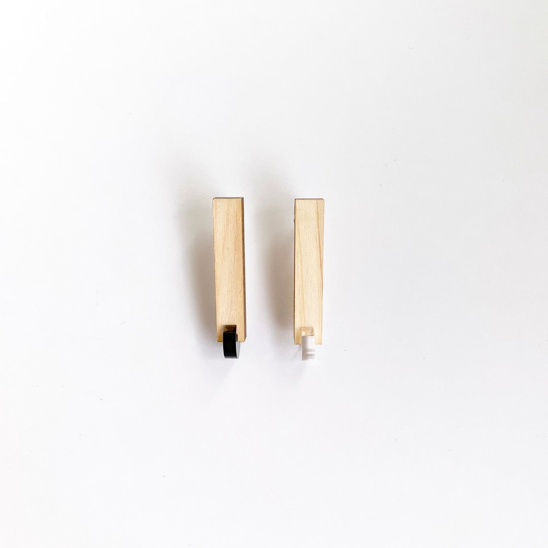 Wood stick Clip-On/ BLACK - 耳环/耳夹 - 木头 黑色