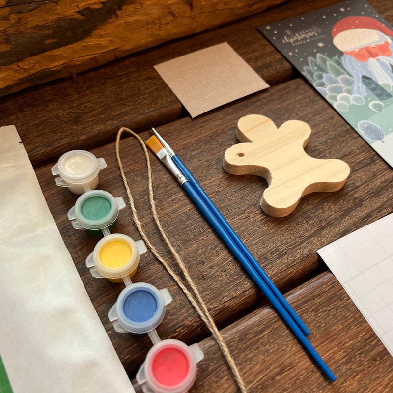 圣诞吊饰彩绘材料包 - 姜饼人 - 插画/绘画/写字 - 木头 咖啡色