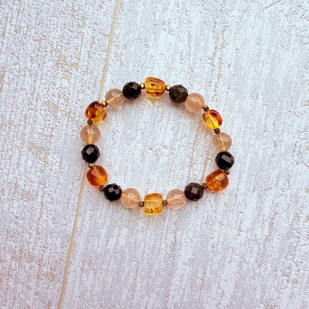 JEDIS│红钛晶・花珀・金曜石 手链 - 手链/手环 - 水晶 金色
