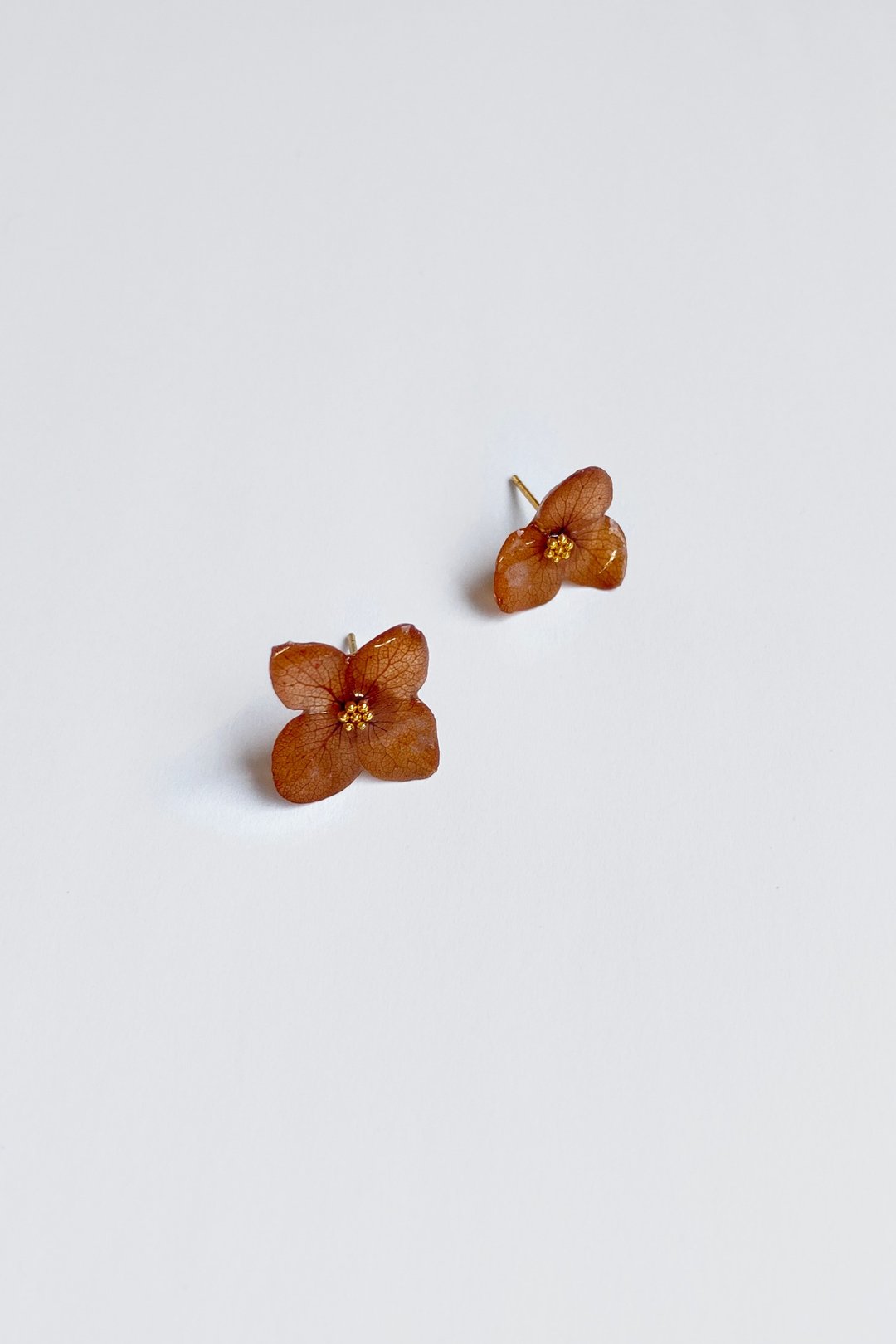 真花耳环-咖啡-Love Earrings- Brown - 耳环/耳夹 - 植物．花 咖啡色